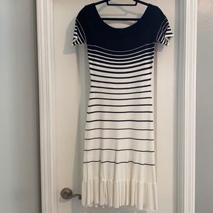Black and white BCBGMAXAZRIA fit and flare dress